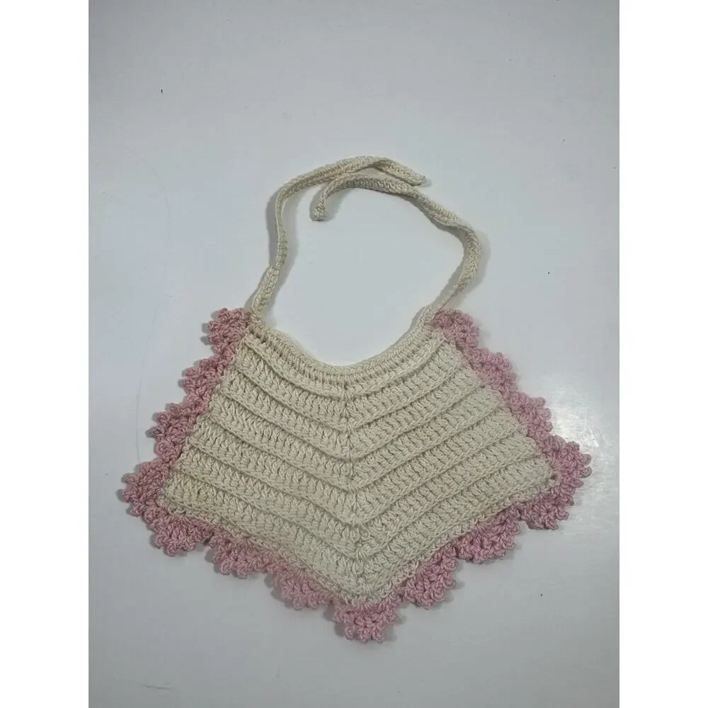 Handmade Crochet Baby Hats Bibs With Pink Trim And Lace